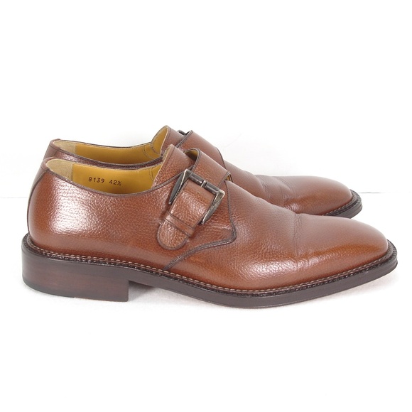 GRANT BROWN PEBBLE LEATHER MONK STRAP SHOES 42.5 - Picture 3 of 7